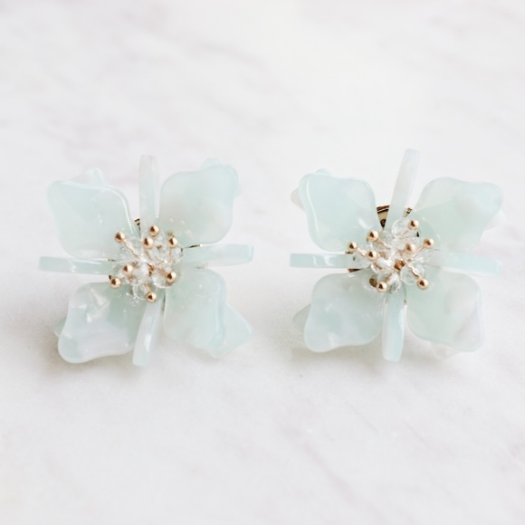 Light Blue Acrylic Floral Earrings - Picture 2 of 2